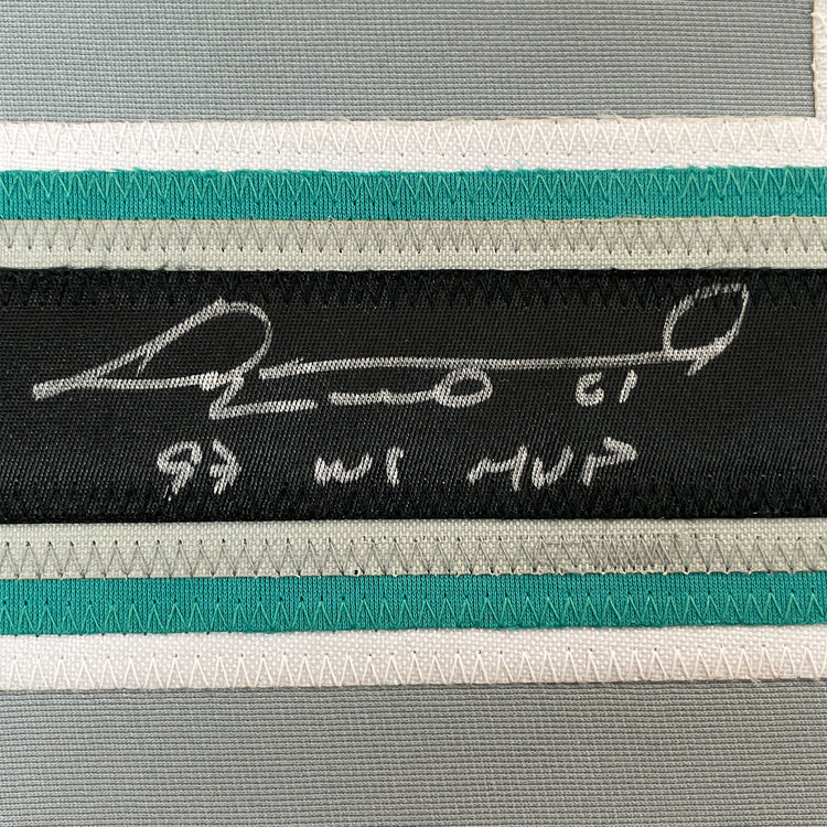 Framed Autographed/Signed Livan Hernandez 97 WS MVP 35x39 Florida Grey Baseball Jersey PSA/DNA COA