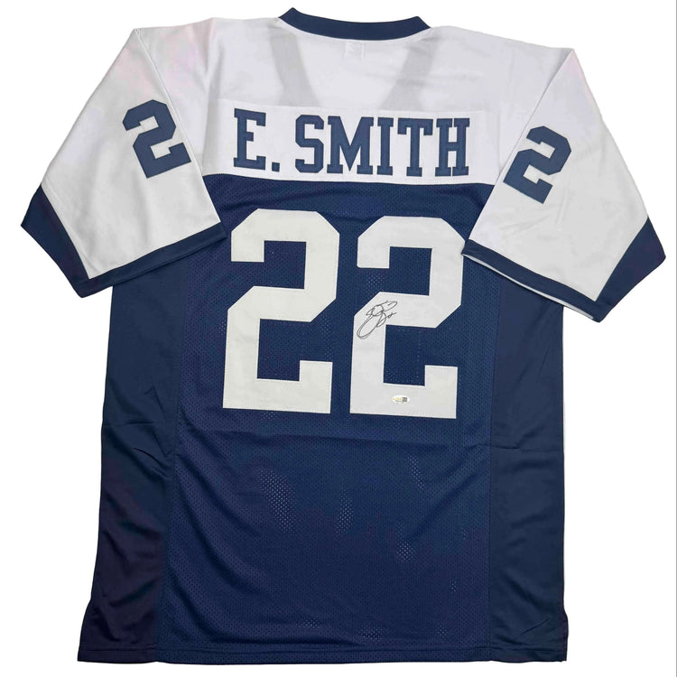 Autographed/Signed Emmitt Smith Dallas Thanksgiving Football Jersey Beckett BAS COA