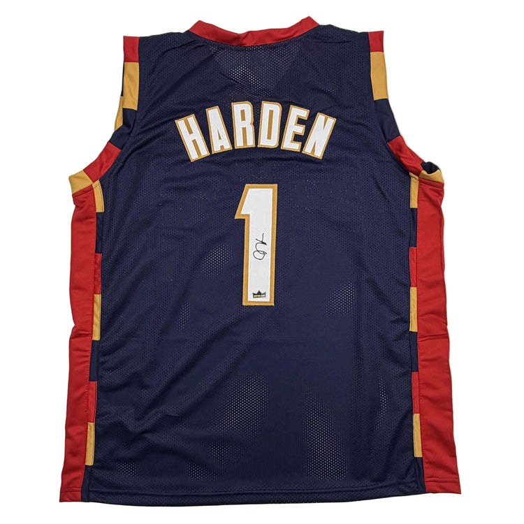 Facsimile Autographed James Harden Cleveland Retro Blue Reprint Laser Auto Basketball Jersey Size Men's XL