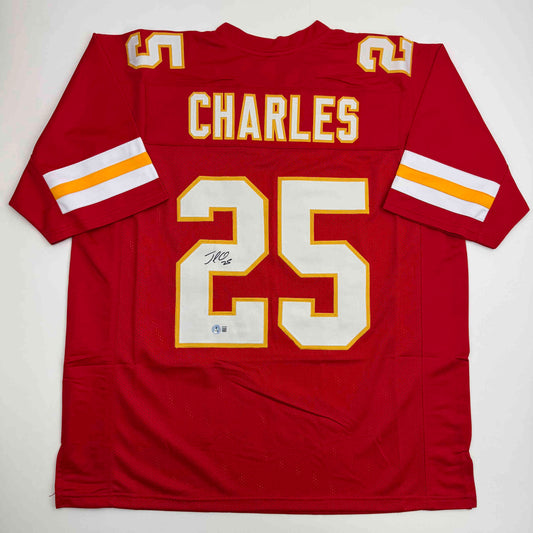 Autographed/Signed Jamaal Charles Kansas City Red Football Jersey JSA COA