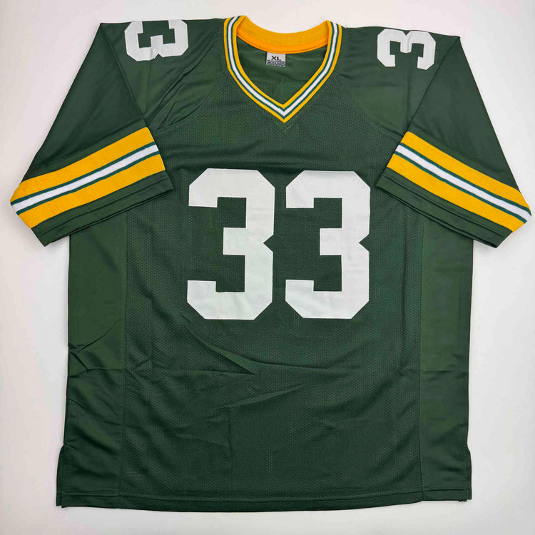 Autographed/Signed Aaron Jones Green Bay Green Football Jersey Beckett BAS COA