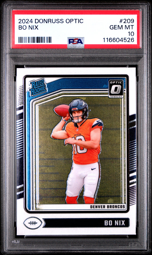 Graded 2024 Panini Donruss Optic Bo Nix #209 Rookie RC Football Card PSA 10 Gem Mint