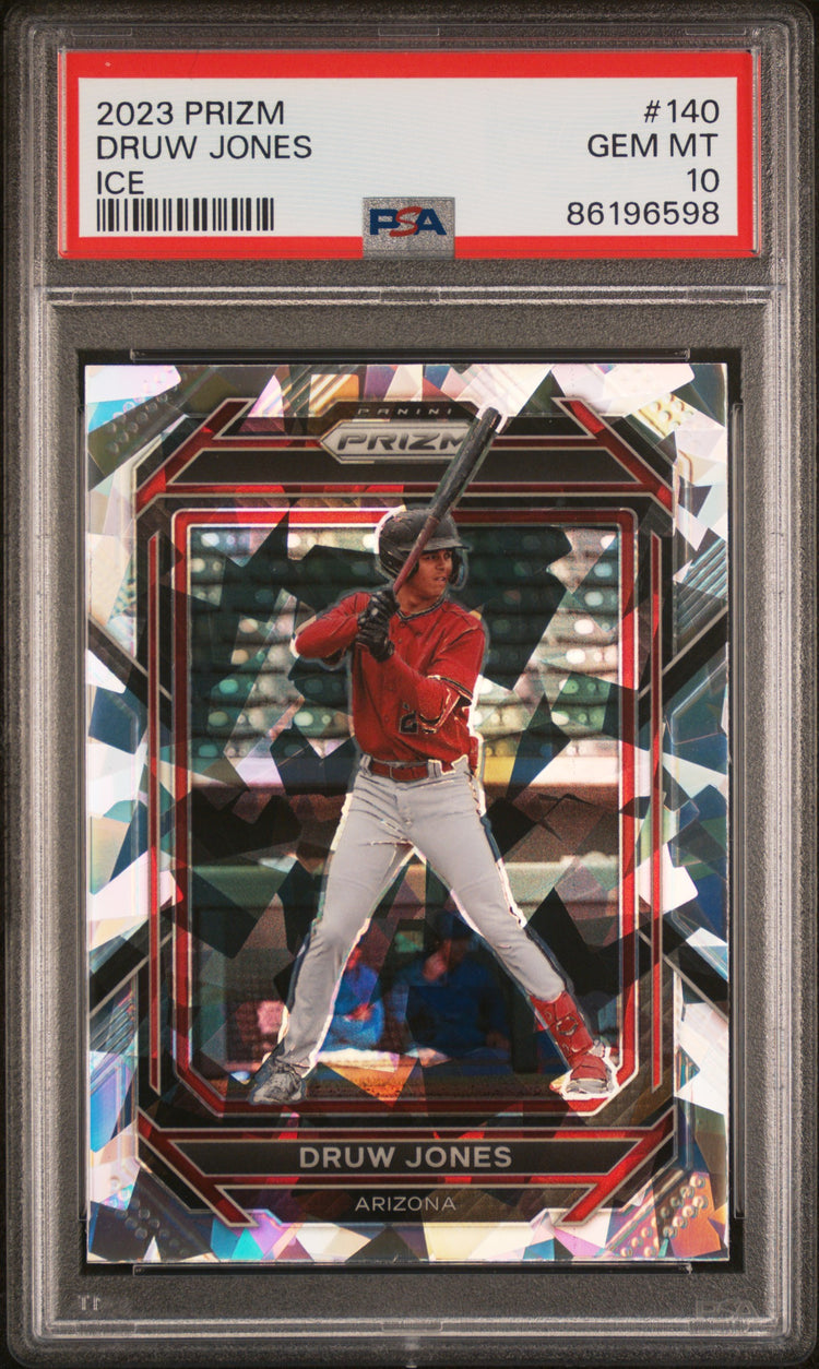 Graded 2023 Panini Prizm Druw Jones #140 Ice Rookie RC Baseball Card PSA 10 Gem Mint