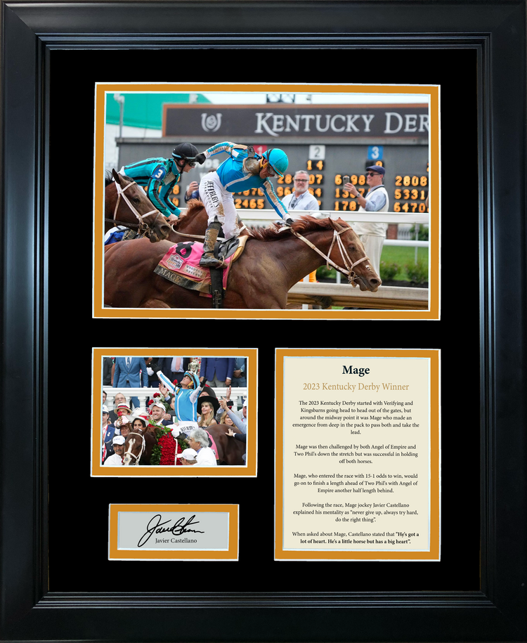 Framed Mage 2023 Kentucky Derby Winner Javier Castellano Facsimile Laser Engraved Signature Auto 11"x14" Horse Racing Photo Sig Collage