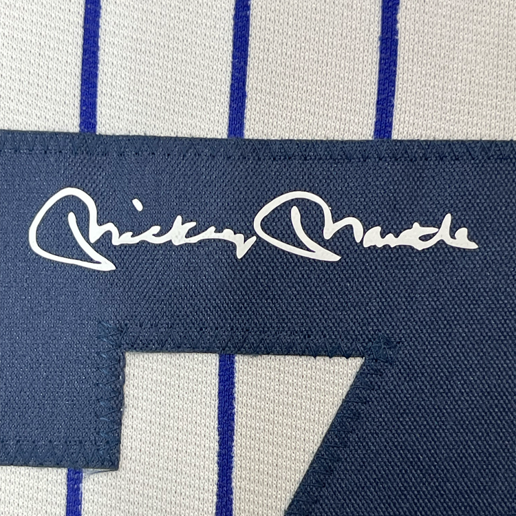 Framed Facsimile Autographed Mickey Mantle 35x39 New York Pinstripe Reprint Laser Auto Baseball Jersey
