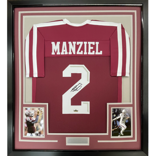 Framed Facsimile Autographed Johnny Manziel 35x39 Texas A&M Maroon Reprint Laser Auto College Football Jersey
