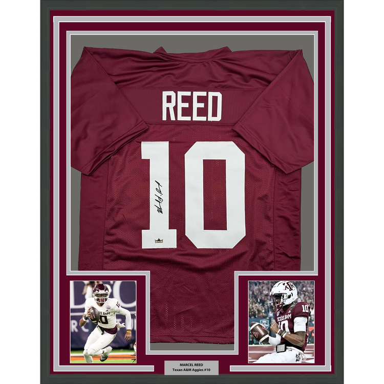 Framed Facsimile Autographed Marcel Reed 35x39 Texas A&M Maroon Reprint Laser Auto College Football Jersey