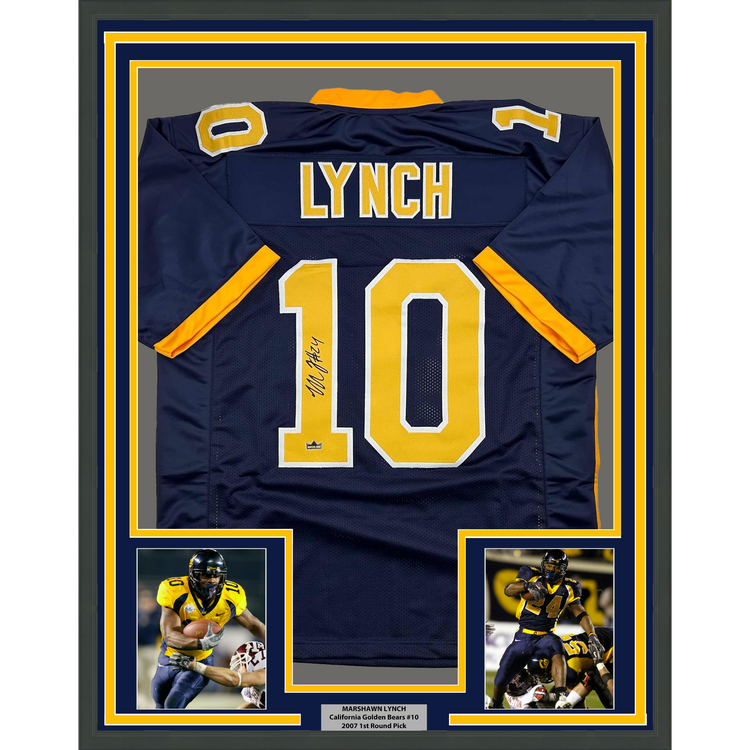 Framed Facsimile Autographed Marshawn Lynch 35x39 Cal California Blue Reprint Laser Auto College Football Jersey