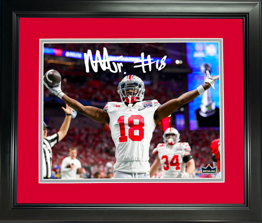 Framed Marvin Harrison Jr. Facsimile Laser Engraved Signature Auto Ohio State Buckeyes 11"x14" College Football Photo HOFSM Holo