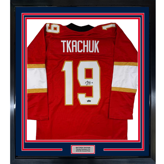 Framed Facsimile Autographed Matthew Tkachuk 35x39 Florida Red Reprint Laser Auto Hockey Jersey