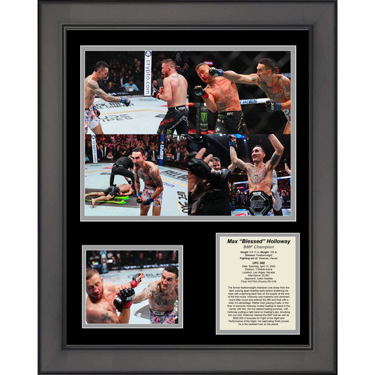 Framed Max Holloway BMF Championship vs Justin Gathje UFC 300 MMA 11"x14" Three Photo Collage