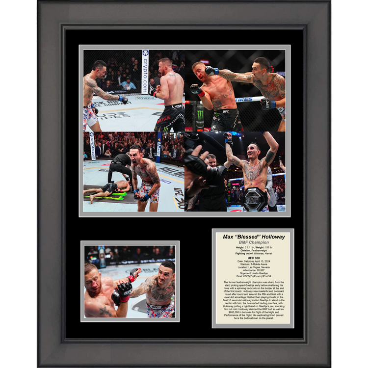 Framed Max Holloway BMF Championship vs Justin Gathje UFC 300 MMA 11"x14" Three Photo Collage
