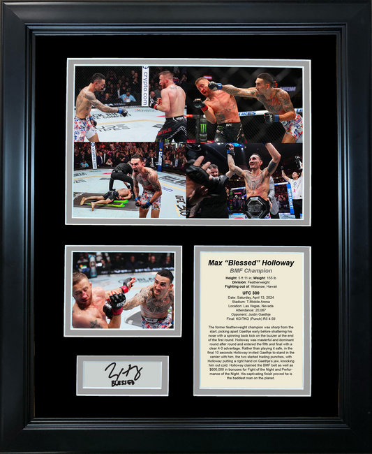 Framed Max Holloway BMF Championship vs Justin Gathje UFC 300 Facsimile Laser Engraved Signature Auto MMA 11"x14" Photo Sig Collage