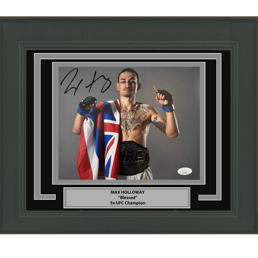Framed Autographed/Signed Max Holloway UFC MMA Black Fighting 8x10 Photo JSA COA #2