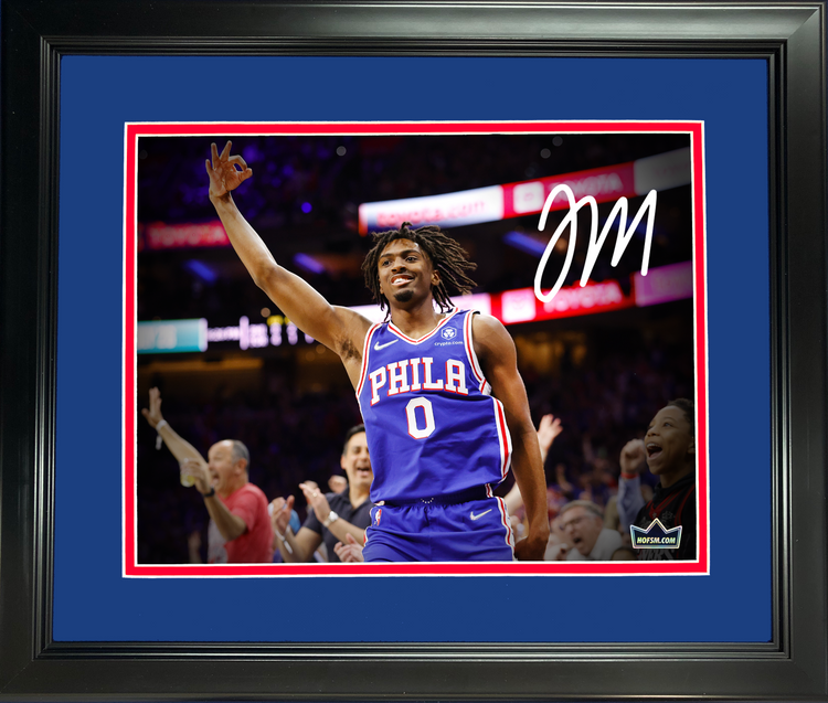 Framed Tyrese Maxey Facsimile Laser Engraved Signature Auto 11"x14" Basketball Photo HOFSM Holo