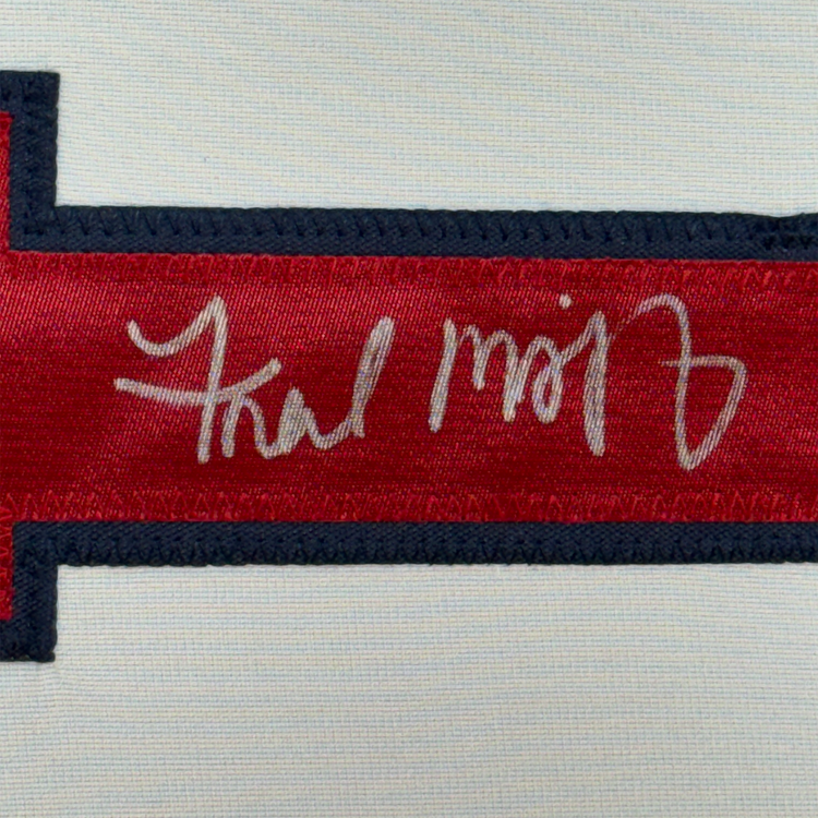 Framed Autographed/Signed Fred McGriff 35x39 Atlanta White Baseball Jersey JSA COA