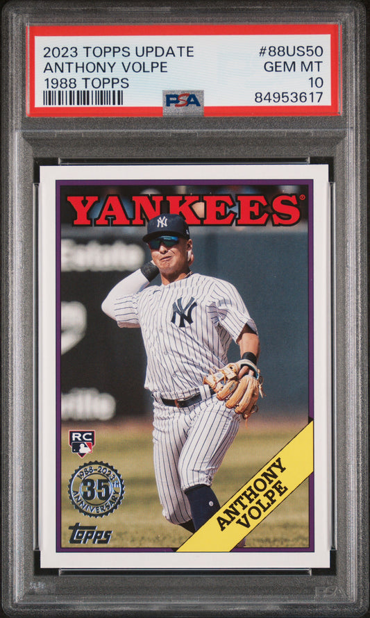 Graded 2023 Topps Update Anthony Volpe #88US50 1988 Topps Rookie RC Baseball Card PSA 10 Gem Mint