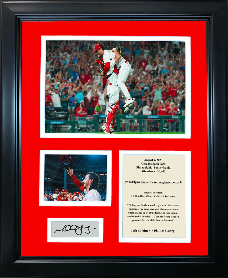 Framed Michael Lorenzen 2023 No-Hitter Philadelphia Phillies Facsimile Laser Engraved Signature Auto 11"x14" Baseball Photo Sig Collage