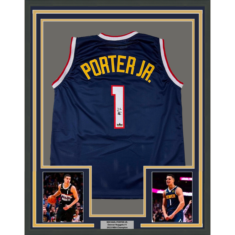 Framed Facsimile Autographed Michael Porter Jr. 35x39 Denver Blue Reprint Laser Auto Basketball Jersey
