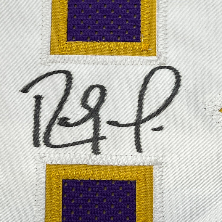 Framed Autographed/Signed Randy Moss 35x39 Minnesota Purple Football Jersey JSA COA