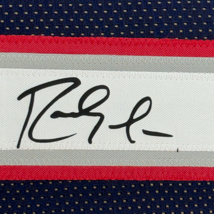 Framed Facsimile Autographed Randy Moss 35x39 New England Blue Reprint Laser Auto Football Jersey