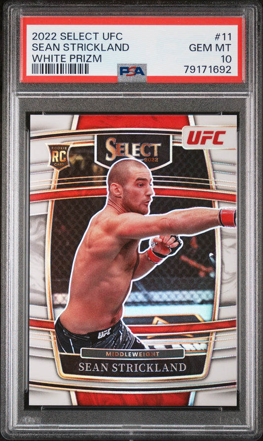 Graded 2022 Panini Select UFC Sean Strickland #11 White Prizm /75 Rookie RC UFC MMA Card PSA 10 Gem Mint