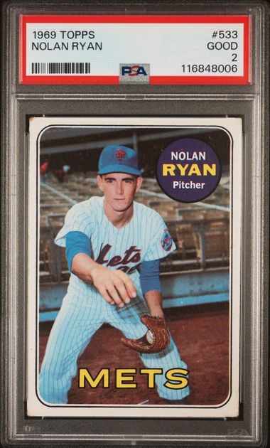 Graded 1969 Topps Nolan Ryan #533 2nd Year Baseball Card PSA 2 Good