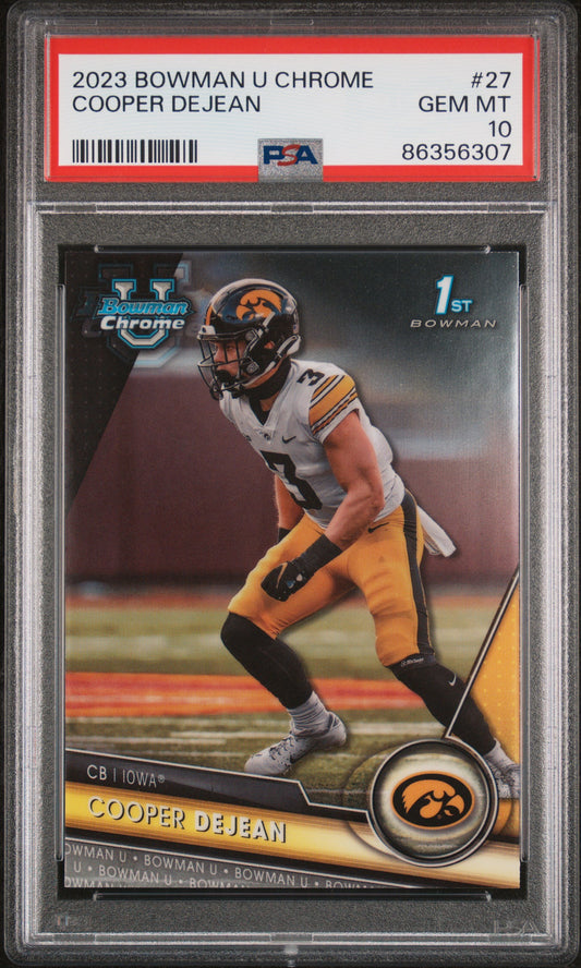 Graded 2023 Topps Bowman U Chrome Cooper DeJean #27 Rookie RC Football Card PSA 10 Gem Mint