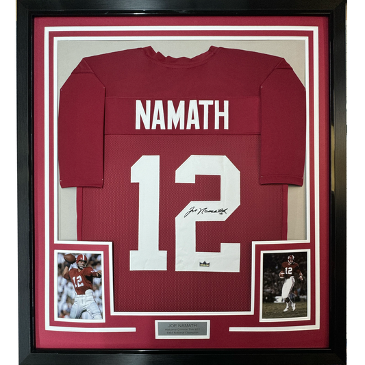 Framed Facsimile Autographed Joe Namath 35x39 Alabama Red Reprint Laser Auto College Football Jersey