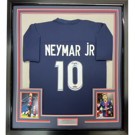 Framed Facsimile Autographed Neymar Jr. 35x39 PSG Blue Reprint Laser Auto Soccer Jersey