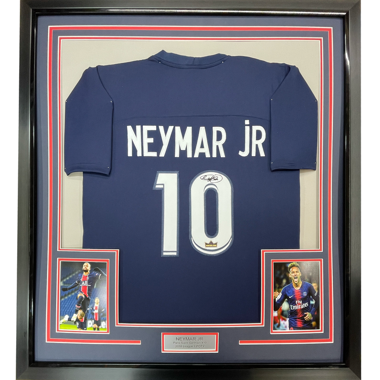 Framed Facsimile Autographed Neymar Jr. 35x39 PSG Blue Reprint Laser Auto Soccer Jersey