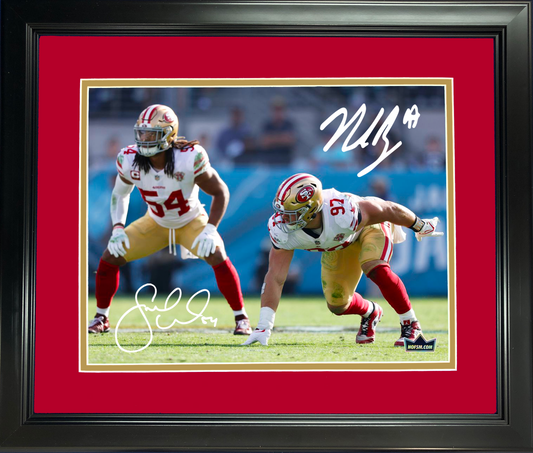 Framed Nick Bosa & Fred Warner San Francisco 49ers Dual Facsimile Laser Engraved Signature Auto 11"x14" Football Photo HOFSM Holo
