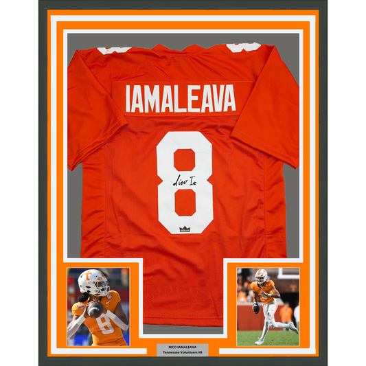 Framed Facsimile Autographed Nico Iamaleava 35x39 Tennessee Orange Reprint Laser Auto College Football Jersey