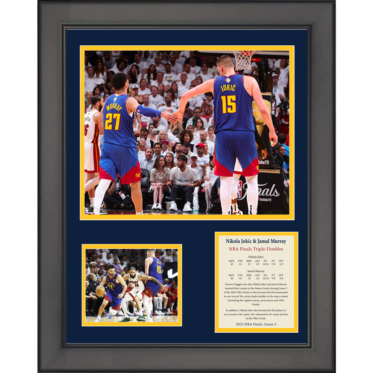 Framed Nikola Jokic & Jamal Murray Historic Game 3 Triple-doubles Denver Nuggets 2023 NBA Finals Basketball 11"x14" Three Photo Collage