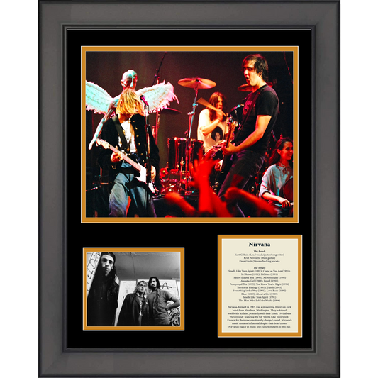 Framed Nirvana Band Members & Discography 11"x14" Music Three Photo Collage