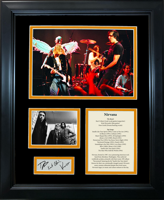 Framed Nirvana Band Facsimile Laser Engraved Signature Auto 11"x14" Music Photo Sig Collage