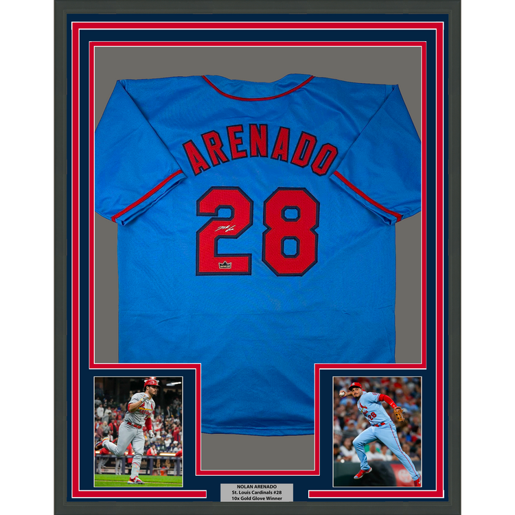 Framed Facsimile Autographed Nolan Arenado 35x39 St. Louis Blue Reprint Laser Auto Baseball Jersey