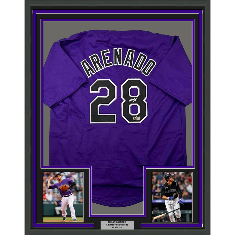 Framed Facsimile Autographed Nolan Arenado 35x39 Colorado Purple Reprint Laser Auto Baseball Jersey