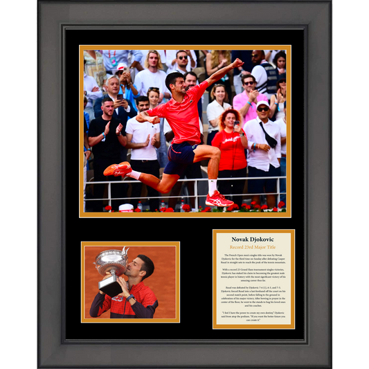 Framed Novak Djokovic Record 23 Major Titles French Open Champion Tennis 11"x14" Three Photo Collage