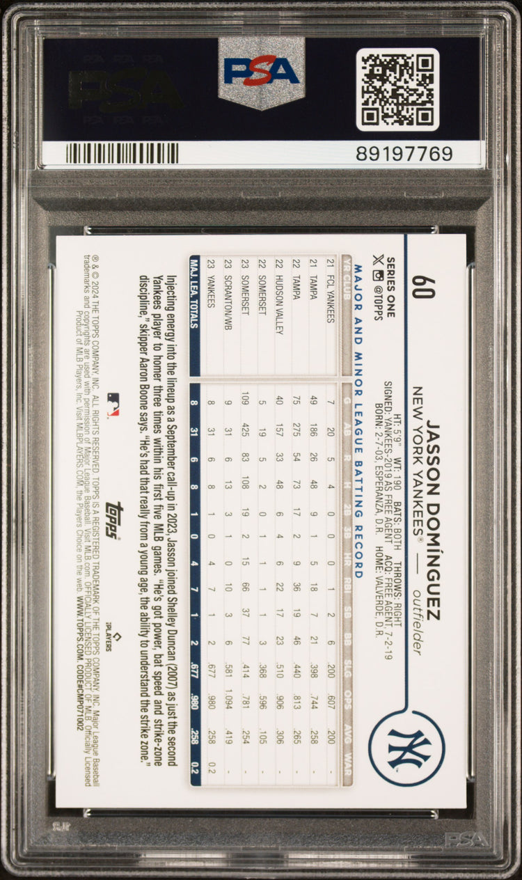Graded 2024 Topps Jasson Dominguez #60 Rookie RC Baseball Card PSA 9 Mint