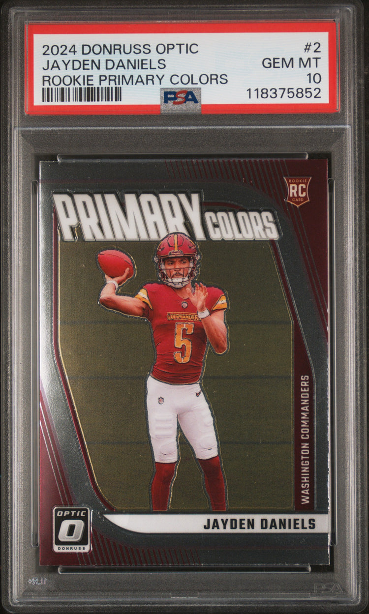 Graded 2024 Panini Donruss Optic Jayden Daniels #2 Primary Colors Rookie RC Football Card PSA 10 Gem Mint