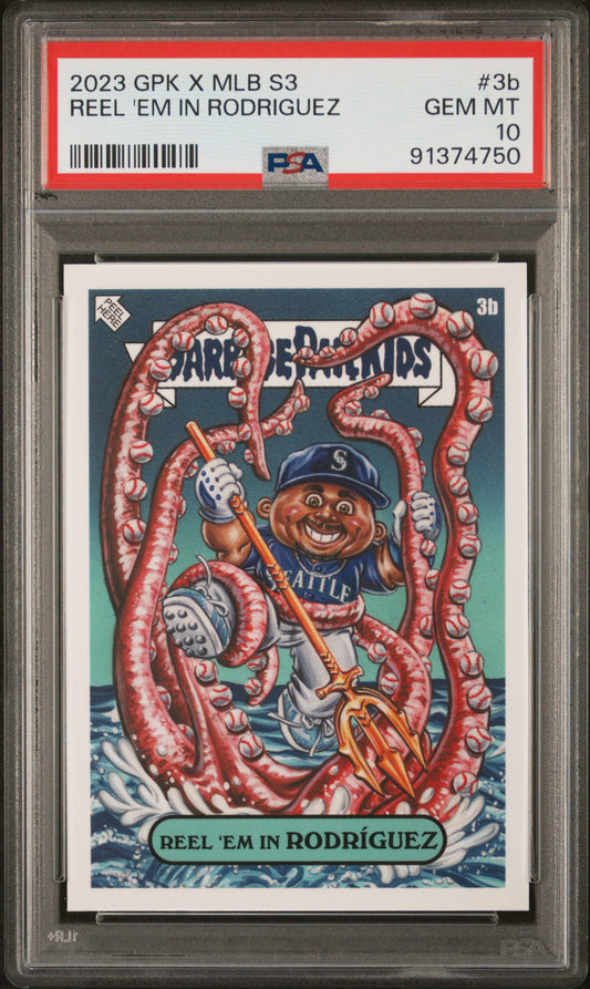 Graded 2023 Topps Garbage Pail Kids Julio Rodriguez #3B Reel Em In Rodriguez Baseball Card PSA 10 Gem Mint
