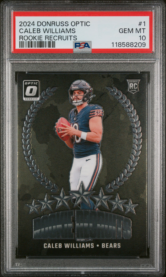 Graded 2024 Panini Donruss Optic Caleb Williams #1 Rookie Recruits Rookie RC Football Card PSA 10 Gem Mint