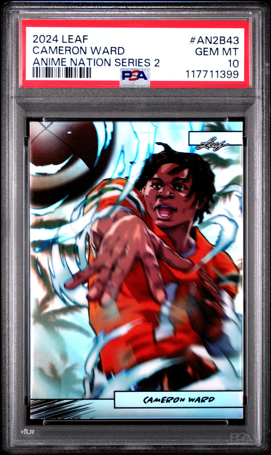 Graded 2024 Leaf Cam Ward #AN2B43 Anime Nation Series 2 /99 Football Card PSA 10 Gem Mint