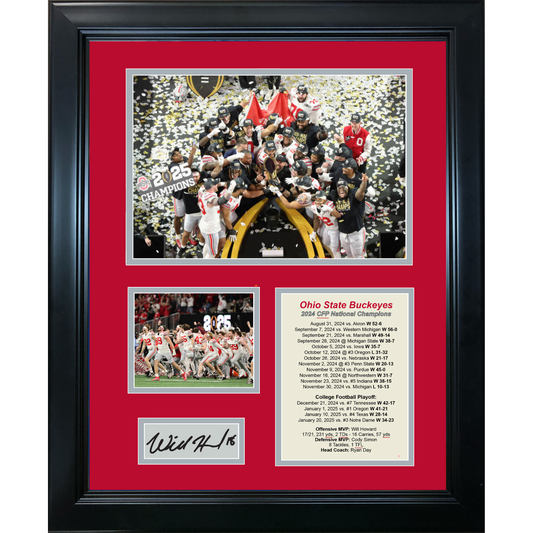 Framed Ohio State Buckeyes 2024 National Championship Will Howard Facsimile Laser Engraved Signatures Auto College Football 11"x14" Photo Sig Collage