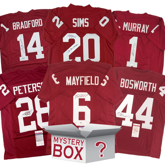 Autographed/Signed University of Oklahoma College Football Jersey Mystery Box with PSA JSA or Beckett COA