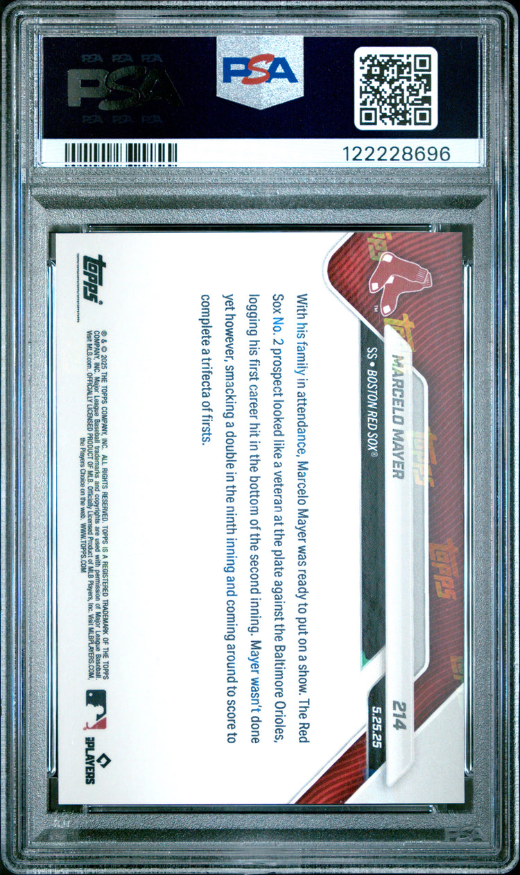 Graded 2025 Topps Now Marcelo Mayer #214 Black Foil /10 Rookie RC Baseball Card PSA 9 Mint