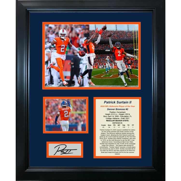 Framed Patrick Surtain II 2024 NFL Defensive Player of the Year Facsimile Laser Engraved Signature Auto Denver Broncos 11"x14" Photo Sig Collage