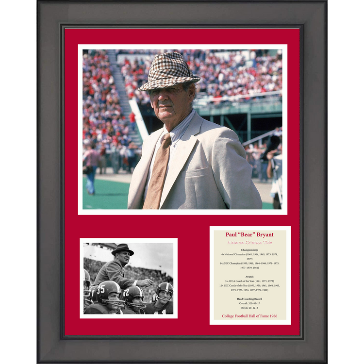 Framed Paul  Bear  Bryant Hall of Fame Alabama Crimson Tide 11"x14" College Football Three Photo Collage