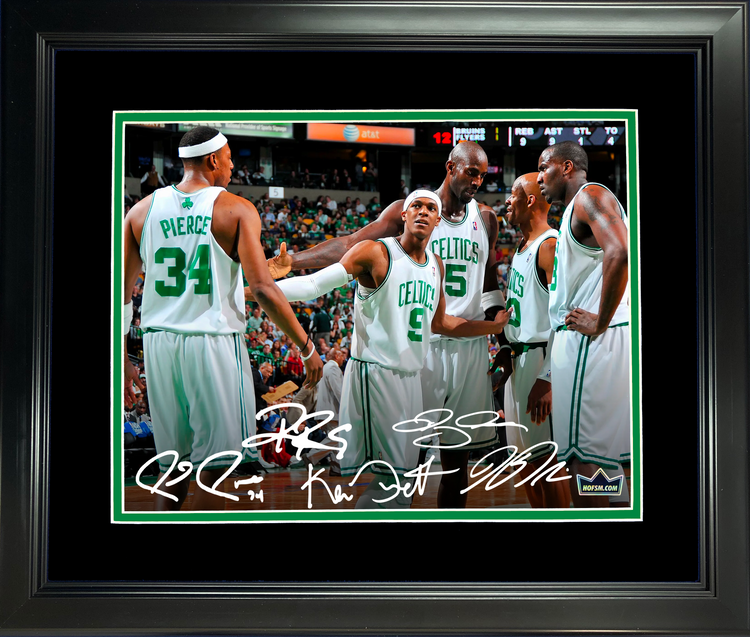 Framed Paul Pierce, Rajon Rondo, Kevin Garnett, Ray Allen & Kendrick Perkins Facsimile Laser Engraved Signature Auto 11"x14" Basketball Photo HOFSM Holo